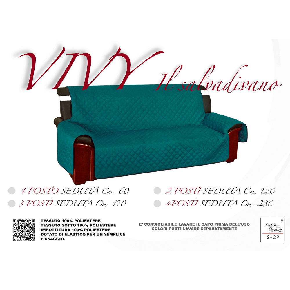 Gesteppter Sofabezug Vivy Teal Green - Sofaschutz mit Armlehnen - waschbares Polyester, rutschfest