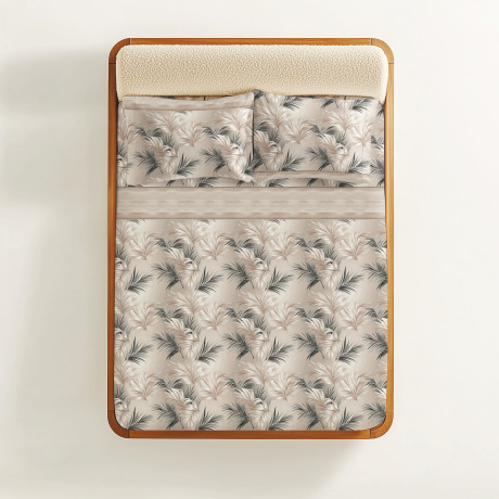Juego de sábanas de hojas beige arena - Ropa de cama 100% algodón - Made in Italy
