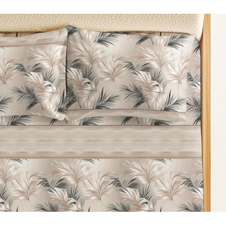 Juego de sábanas de hojas beige arena - Ropa de cama 100% algodón - Made in Italy