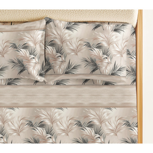 Juego de sábanas de hojas beige arena - 100% algodón - Elegante estampado natural - Made in Italy, Transpirable