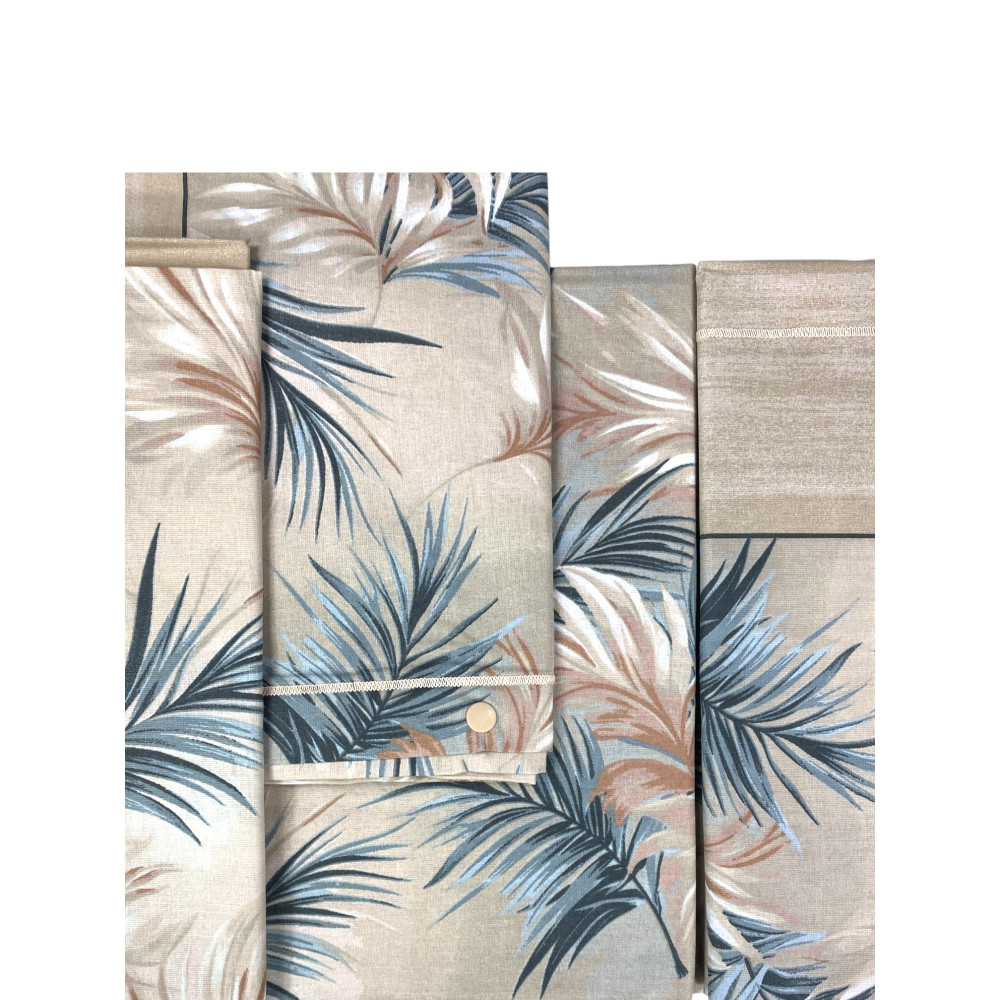 Completo Lenzuola Foglie Beige Sabbia - 100% Cotone - Stampa Naturale Elegante - Made in Italy, Traspirante