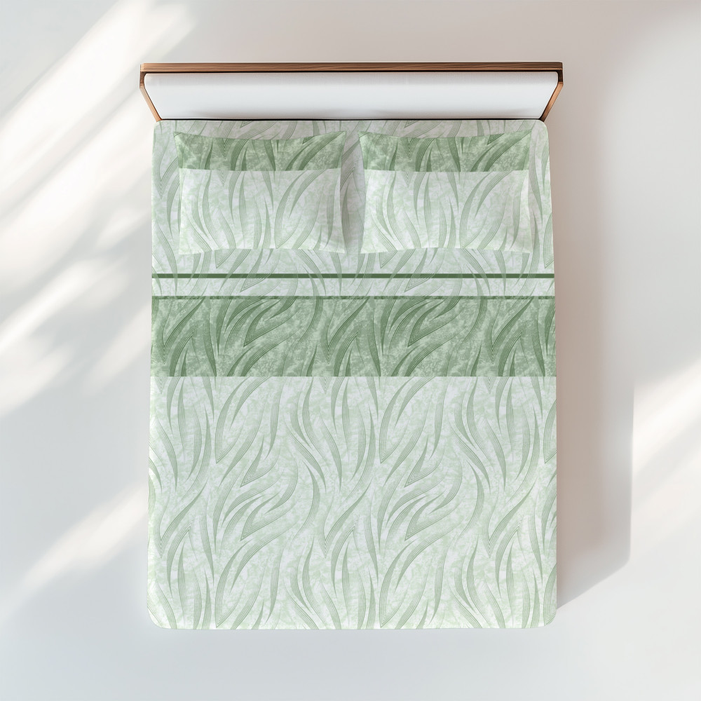 Ensemble de draps verts à motif courbe - Imprimé coton moderne - Fabriqué en Italie Ensemble de draps verts à motif courbe - Imprimé coton moderne - Fabriqué en Italie