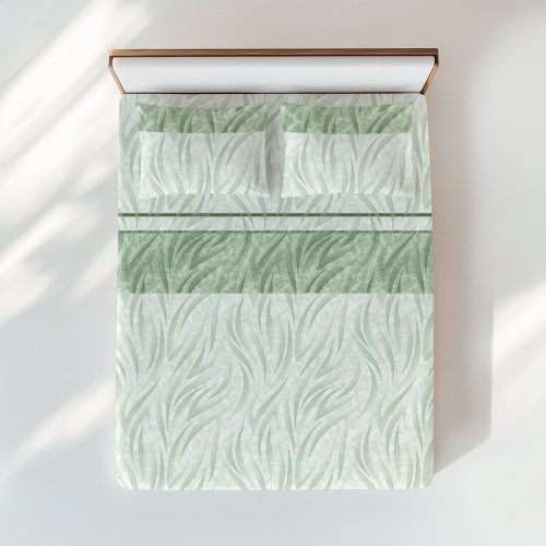 Completo Lenzuola Curve Verde - Stampa Moderna 100% Cotone - Traspirante e Lavabile - Made in Italy