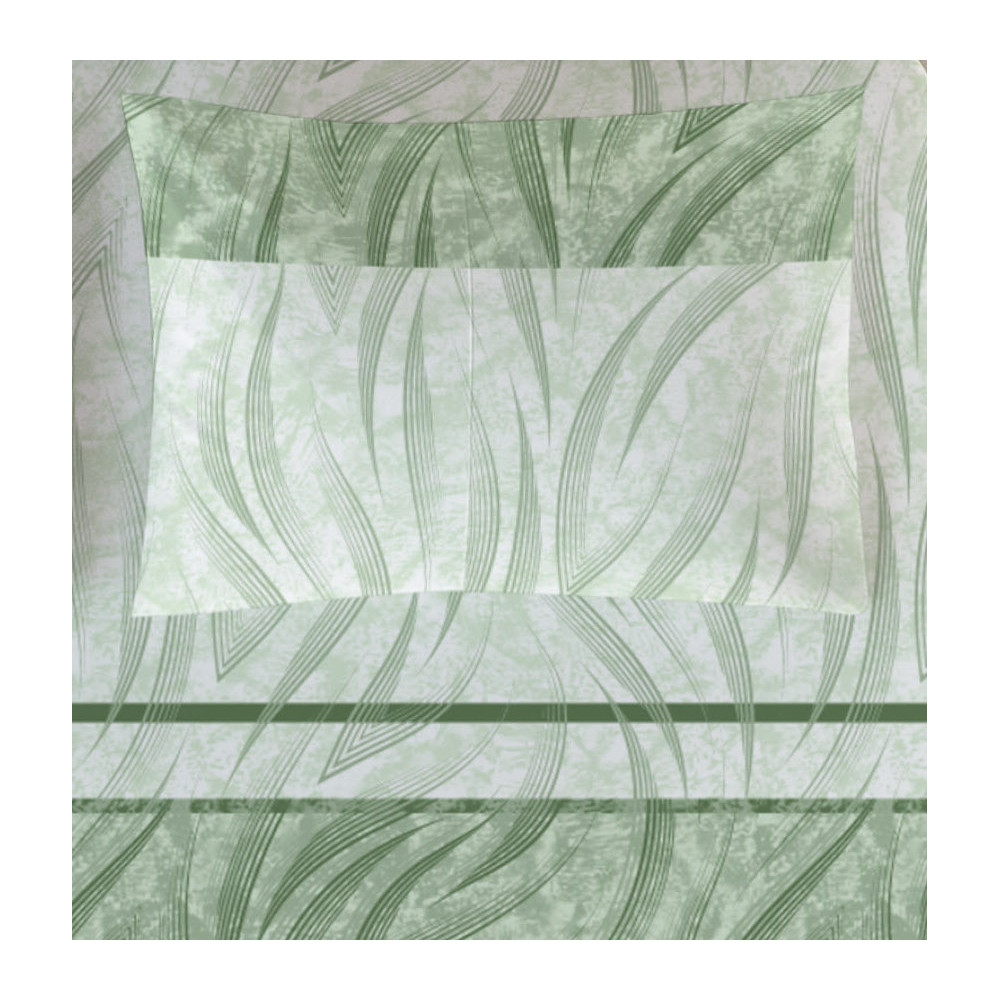 Juego de sábanas curvas verdes - Estampado moderno 100% algodón - Transpirable y lavable - Made in Italy