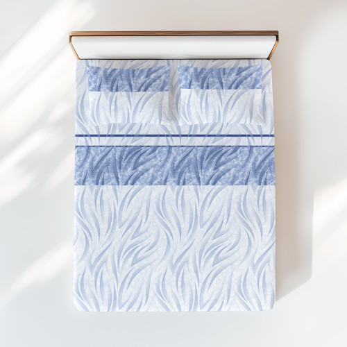 Juego de sábanas curvas azules - Diseño moderno 100% algodón natural - Transpirable y lavable - Made in Italy