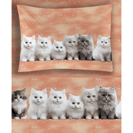 Sábanas salmón con decoración realista de gatitos - Algodón suave