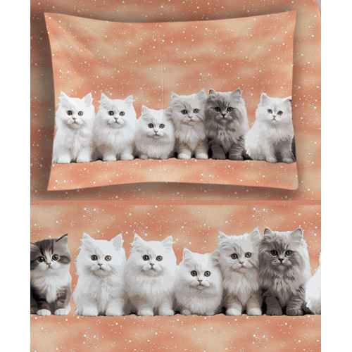 Kittens Salmon Sheet Set - Sweet and Realistic Print - 100% Cotton - Made in Italy, Washable