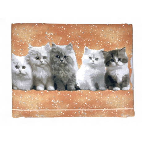 Juego de cama con gatitos dulces sobre fondo salmón - Funda de almohada y detalle de tela