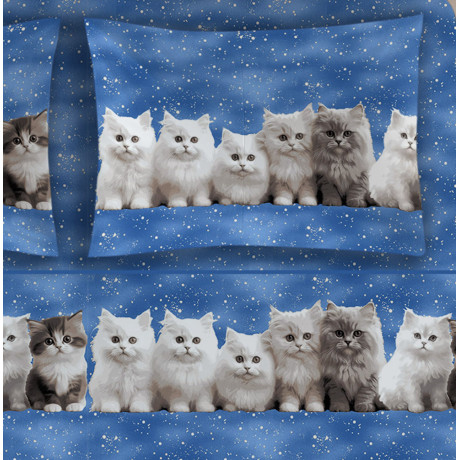 Completo lenzuola gattini blu - Stampa tenera e realistica su cotone - Made in Italy