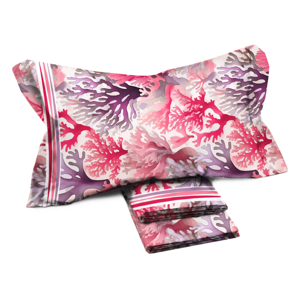 Ensemble de draps doubles MAXI - motif corail multicolore - 100 % coton Ensemble de draps doubles MAXI - motif corail multicolore - 100 % coton