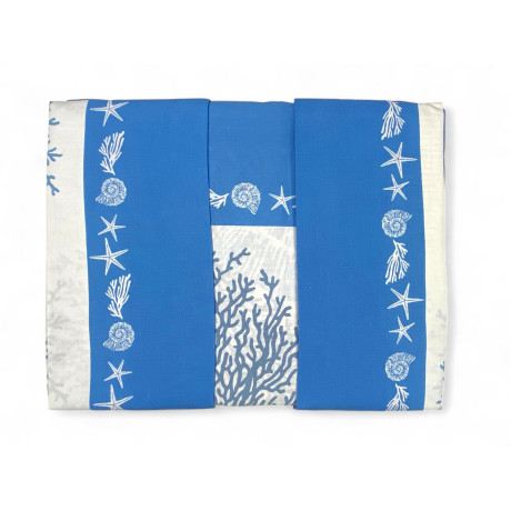 Taies d’oreiller et drap avec bordure décorée - motif étoile de mer et corail bleu