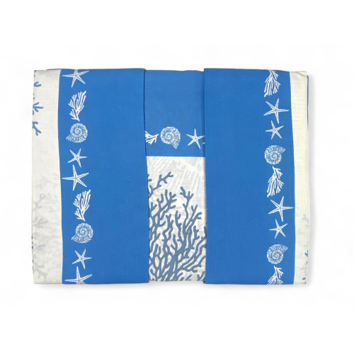 Taies d’oreiller et drap avec bordure décorée - motif étoile de mer et corail bleu