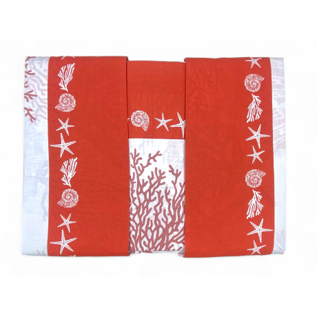 Sábana bajera con esquinas elásticas - patrón de coral rojo