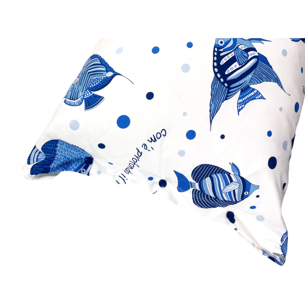 Parure de lit en coton « How Deep is the Sea » - Draps d’été avec poisson bleu - Design nautique Made in Italy