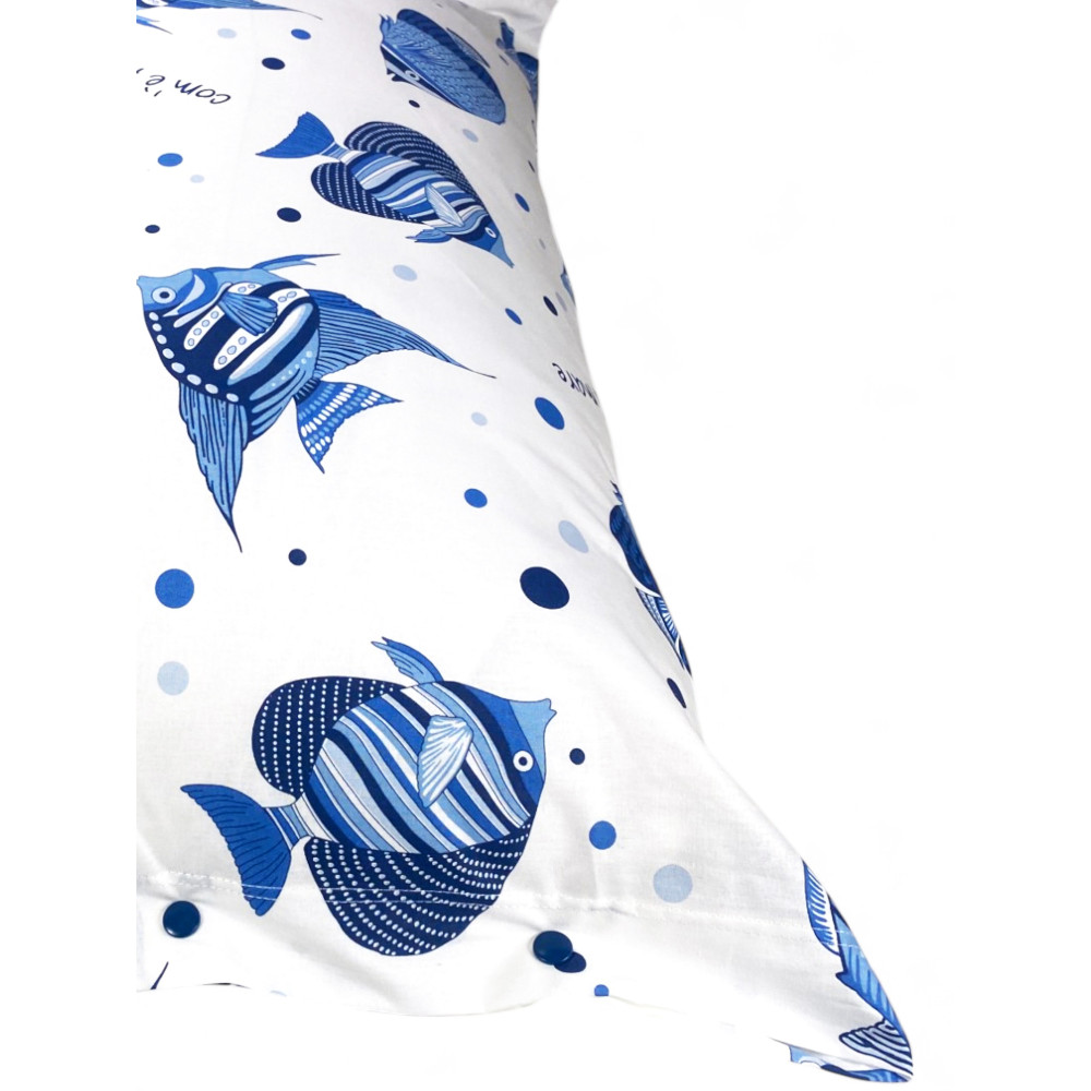 Cotton Bed Set "How Deep is the Sea" - Summer Sheets with Blue Fish - Nautical Design Made in Italy