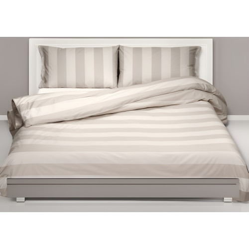 Copripiumino Rigato Francese Panna Tortora - 100% Cotone - Elegante, Made in Italy, Artigianale