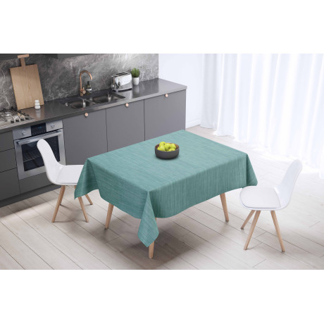 Nappe LIMA Acqua Marina – Vue de face sur la table – Toile cirée plastifiée