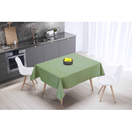 Nappe LIMA Vert Clair – Vue set dans la cuisine – Toile cirée effet lin