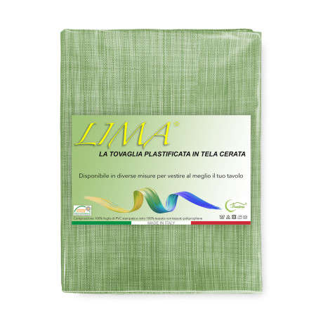 Nappe LIMA Vert Clair – Vue set dans la cuisine – Toile cirée effet lin