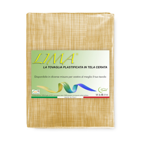 Mantel amarillo LIMA – Ambientado en la cocina moderna – PVC efecto lino
