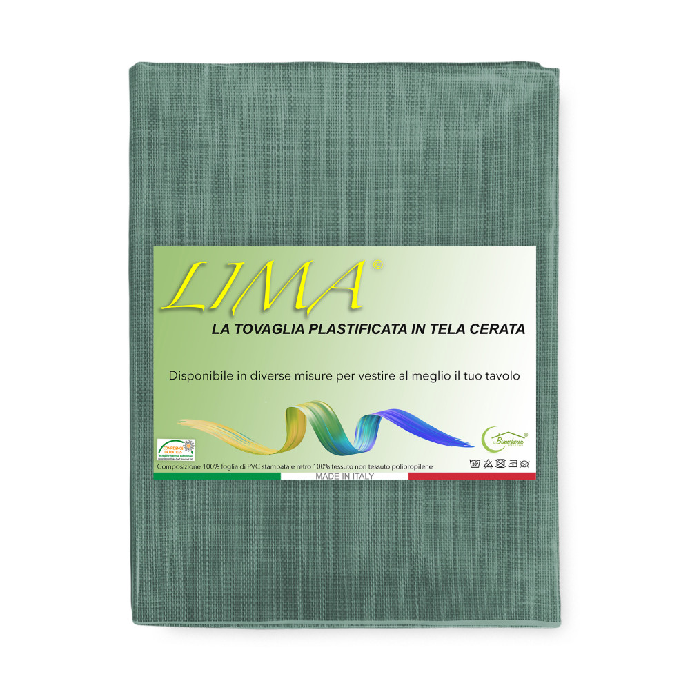 Nappe LIMA vert foncé – Toile cirée plastifiée en PVC lavable et antidérapante avec effet lin – Made in Italy