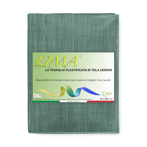 Dark Green LIMA Tablecloth – Washable Non-Slip PVC Plasticized Waxed Canvas with Linen Effect – Made in Italy