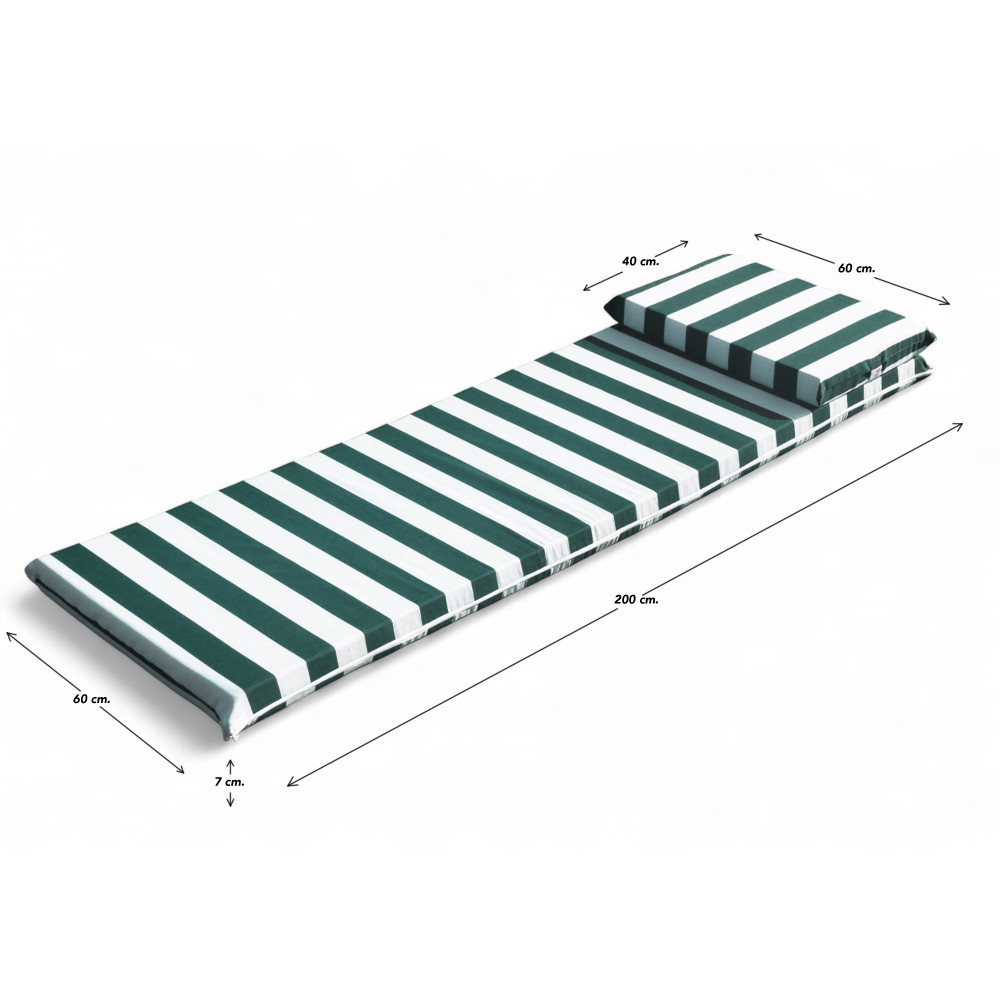 Topper acolchado para tumbonas de piscina con cojín viscoelástico - 7 cm de grosor 60x200 cm. Funda extraíble - Made in Italy