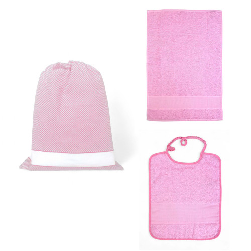 Set Asilo Nuvola 3 Pezzi in Puro Cotone con Tela AIDA da Ricamare - Sacco + Bavaglino + Asciugamano