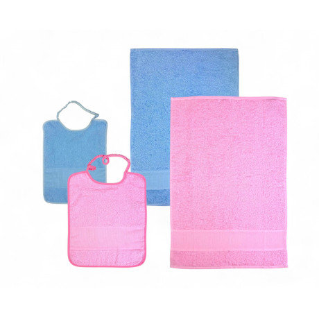 Ensemble de maternelle 2 pièces rose avec bavoir et serviette éponge en coton
