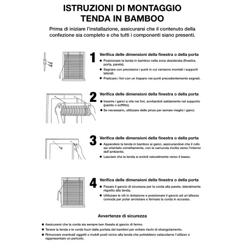 Tenda a Rullo in Bamboo 60x150 cm - Tapparella in Legno Naturale per Interni ed Esterni - Montaggio Facile