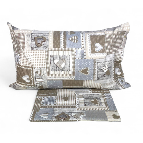 Housse de couette tyrolienne coeurs « Aprica » Beige – 100 % coton artisanal Made in Italy