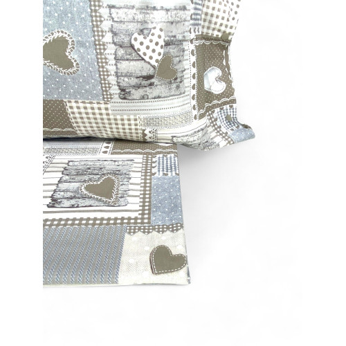 Housse de couette tyrolienne coeurs « Aprica » Beige – 100 % coton artisanal Made in Italy