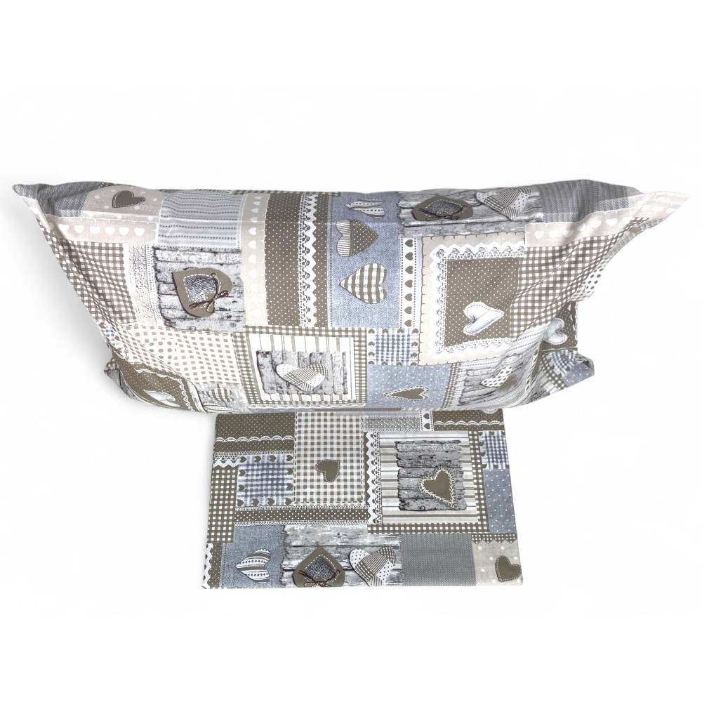 Tiroler Bettbezug Herzen "Aprica" Beige – 100% handgefertigte Baumwolle made in Italy