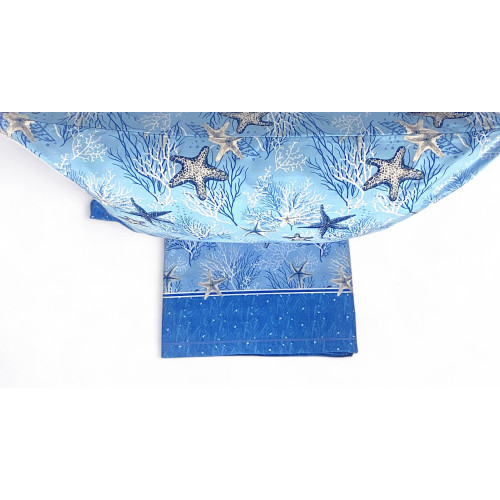 Feuille à motif marin bleu et sable – style illustré