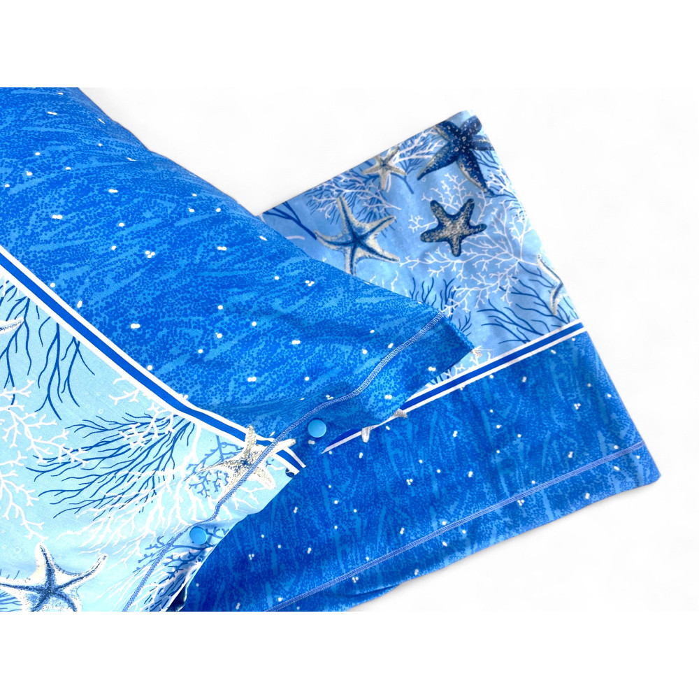 Ensemble de draps étoile de mer bleu – Motif corail et étoile – 100 % coton – Fabriqué en Italie, lavable