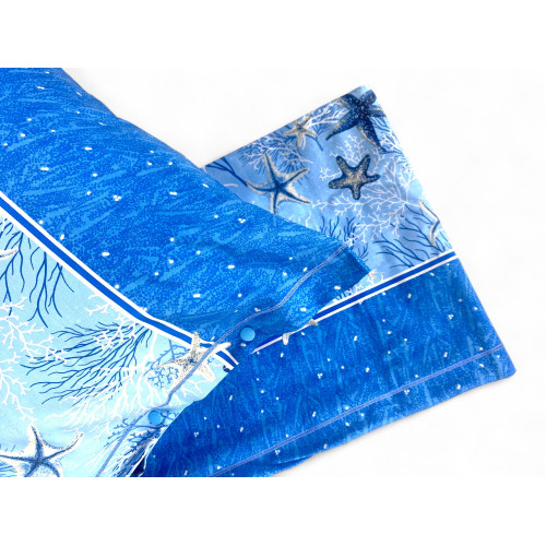 Blue Starfish Sheet Set – Coral and Star Motif – 100% Cotton – Made in Italy, Washable