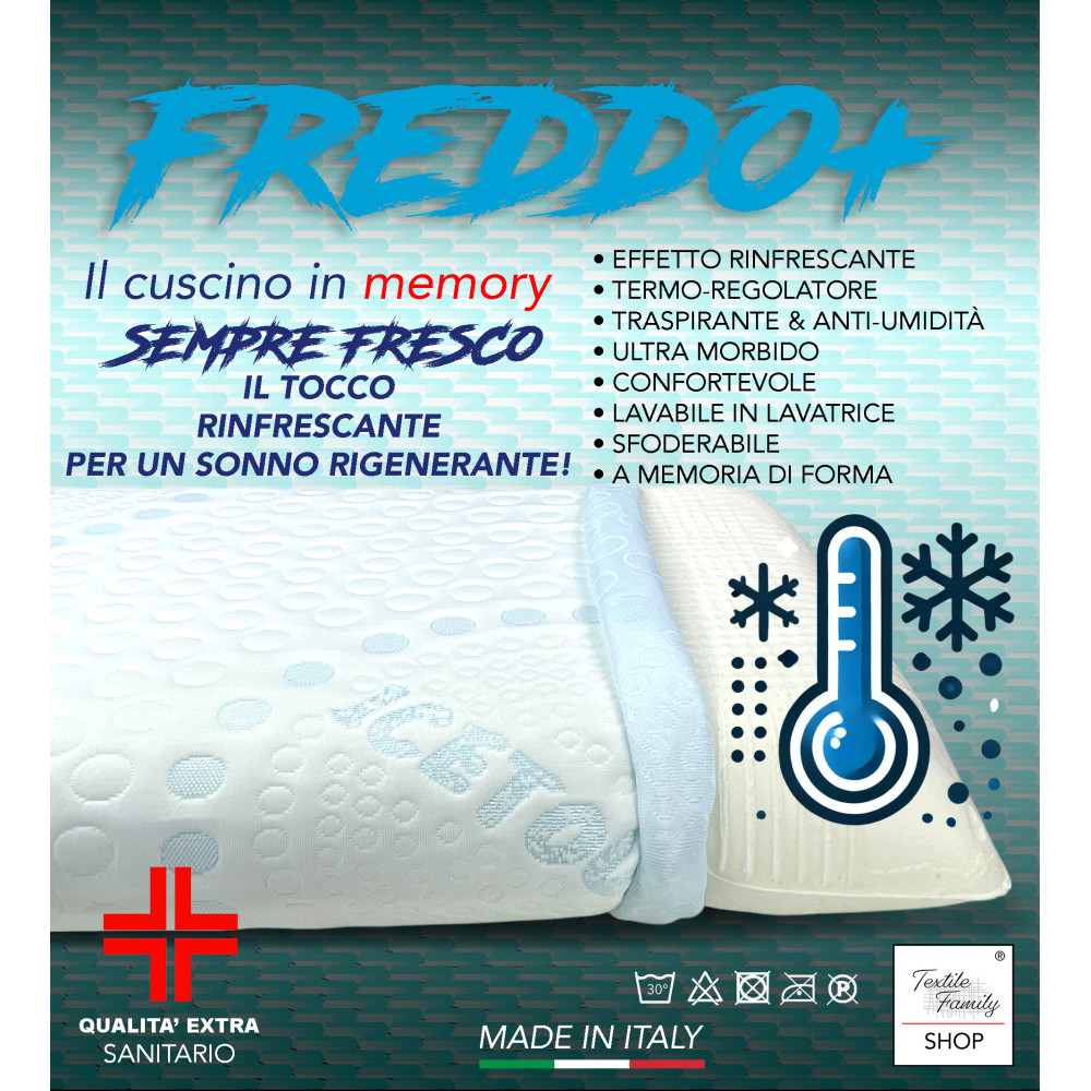 Oreiller en mousse à mémoire de forme COLD+ 75×45 cm – Effet Ice-Touch rafraîchissant – Cervical ergonomique – Fabriqué en Itali