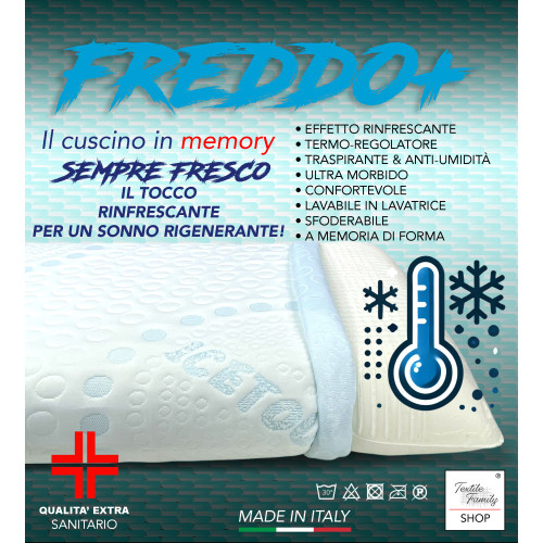 Oreiller en mousse à mémoire de forme COLD+ 75×45 cm – Effet Ice-Touch rafraîchissant – Cervical ergonomique – Fabriqué en Itali