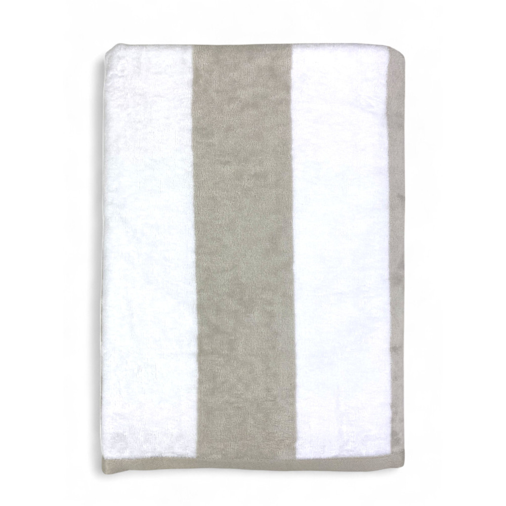 Forte dei Marmi jacquard beach towel with dove grey beige stripes 90x165 cm in terry cotton
