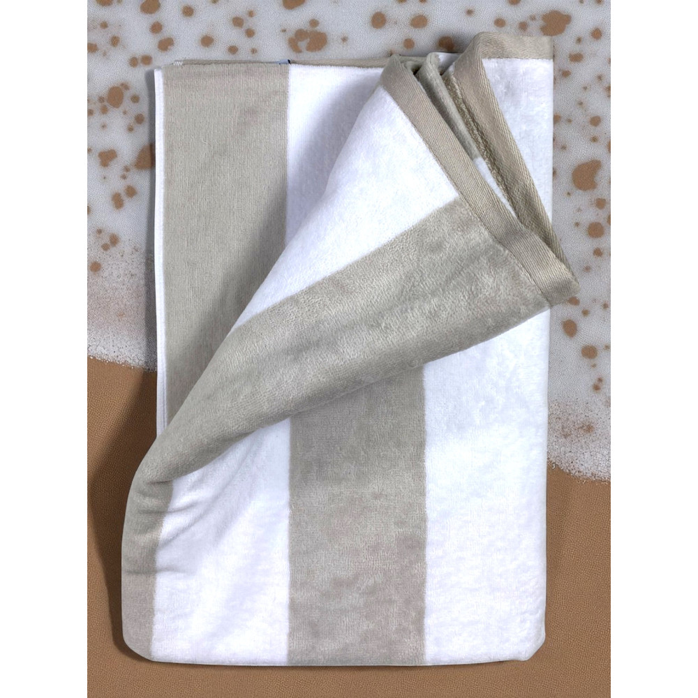 Serviette de plage en jacquard « Forte dei Marmi » Gris Tourterelle Beige Rayures 90×165 cm – Serviette de plage en coton éponge
