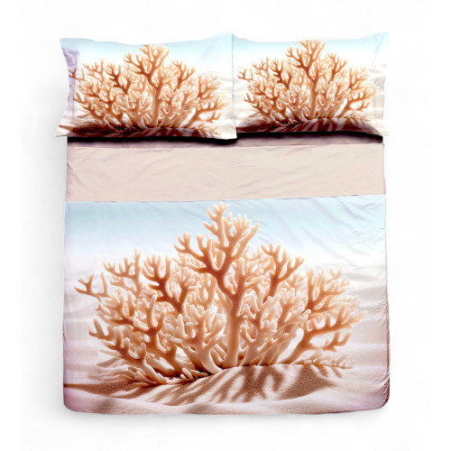Juego de Sábanas Doble Coral – Colcha Digital 100% Algodón con Turn-Up Flout – 2 Tallas