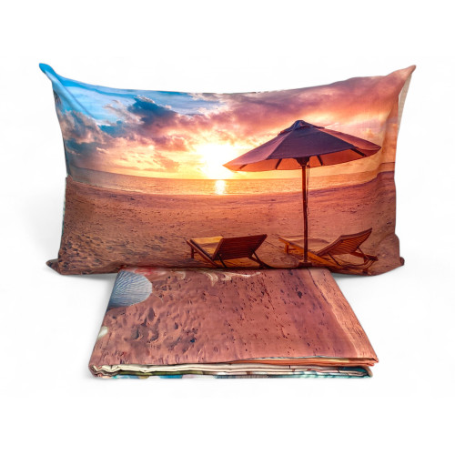 Doppelbettgarnitur ESTATE - Tagesdecke aus 100% Baumwolle mit Digitaldruck - Doppelseitige Kissenbezüge, Volant mit Klappe