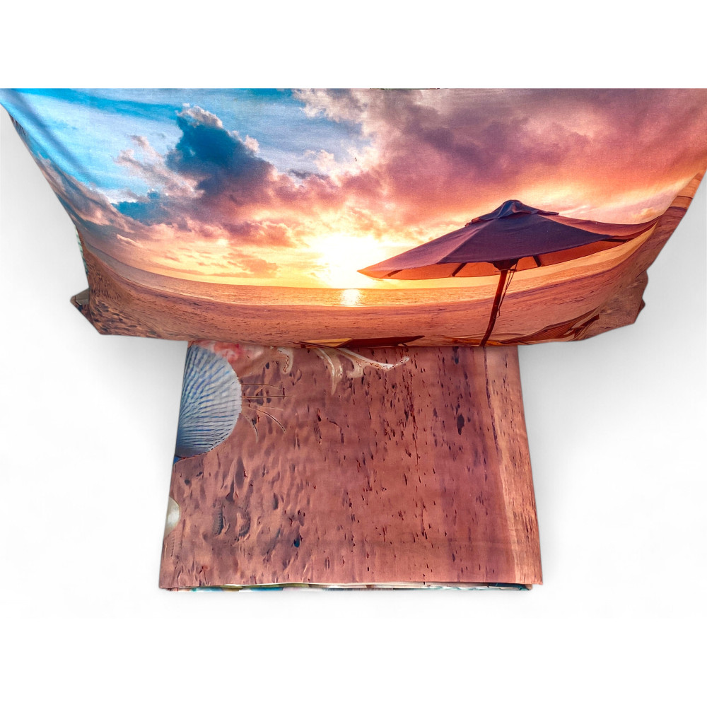 Double bed set ESTATE - 100% cotton bedspread with digital print - Double-sided pillowcases, flap flounce