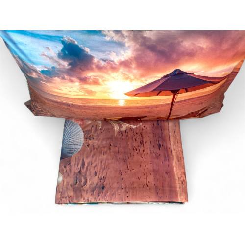 Double bed set ESTATE - 100% cotton bedspread with digital print - Double-sided pillowcases, flap flounce