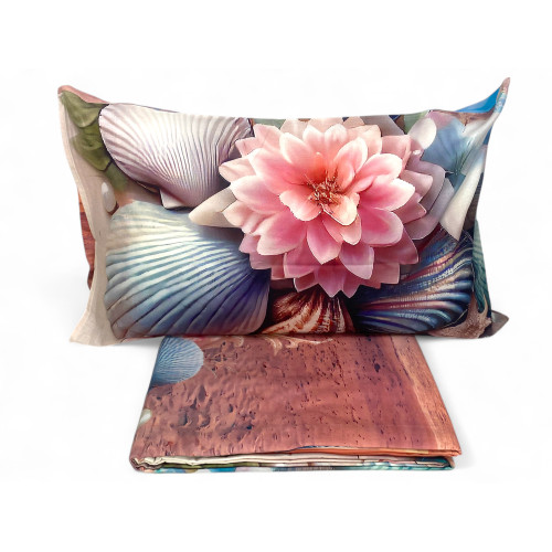 Double bed set ESTATE - 100% cotton bedspread with digital print - Double-sided pillowcases, flap flounce