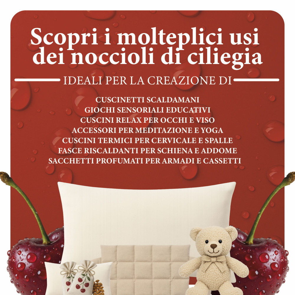 Noyaux de cerises naturelles lavés et stérilisés - idéal pour les oreillers thermiques, la détente et l’artisanat Made in Italy