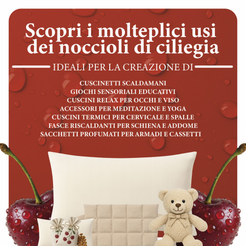 Huesos de cereza natural lavados y esterilizados: ideales para almohadas térmicas, relajación y artesanía made in Italy