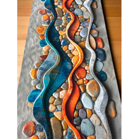 Non-slip Runner Kitchen Rug - Sassi Mare Pattern - PVC Back - Made in Italy