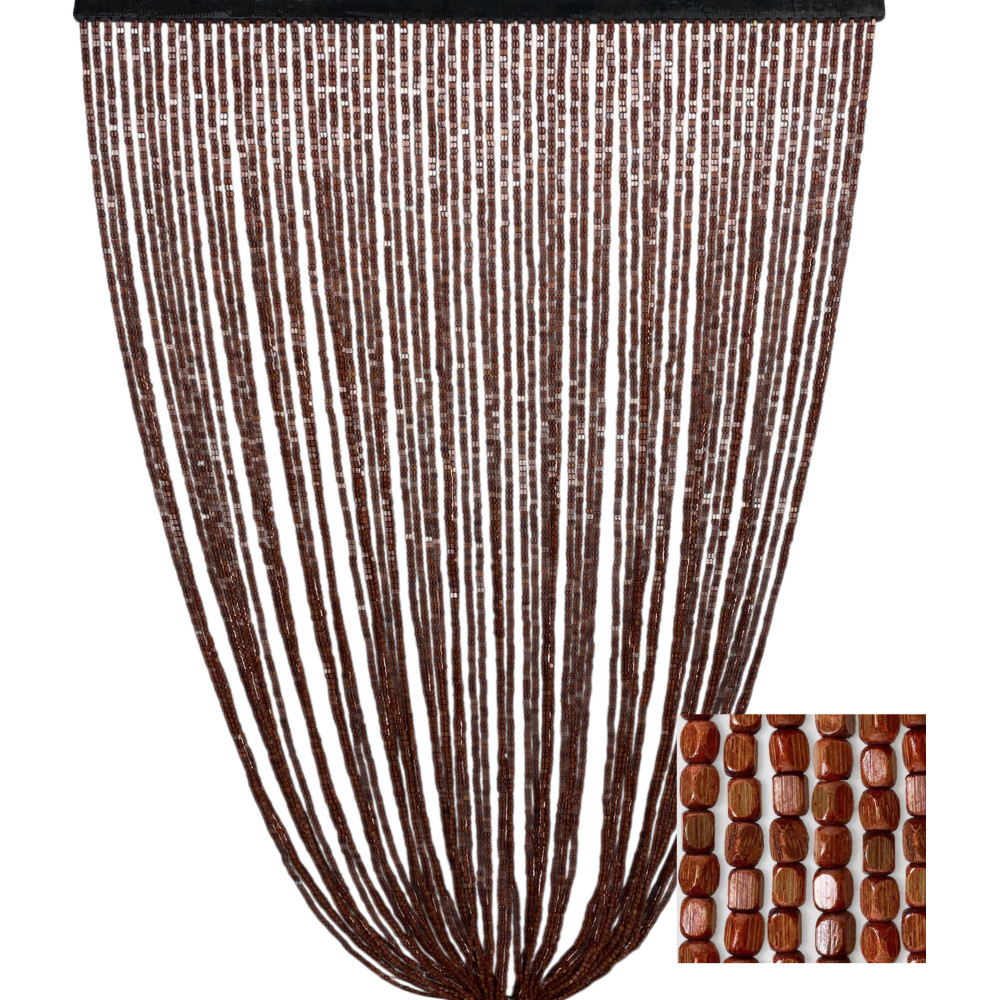 Rideau de porte intérieur en bois marron avec fils de bambou