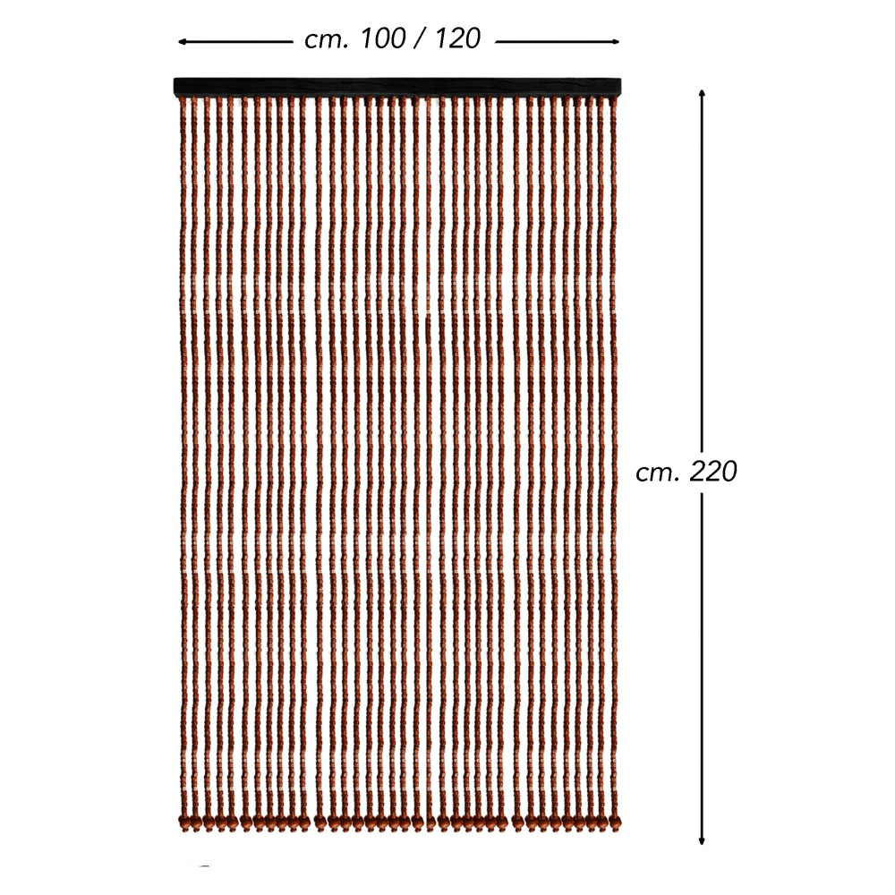 Rideau en perles de bois brun fait à la main - 100 % fils de bambou naturels - tige noire - utilisation intérieure - décoration 